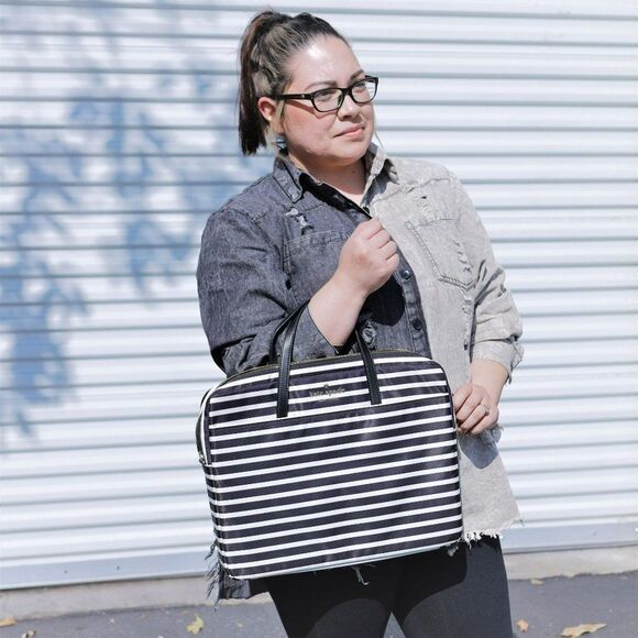 NEW Kate Spade Stripe Computer Laptop Commuter Bag Black White - Picture 4 of 13
